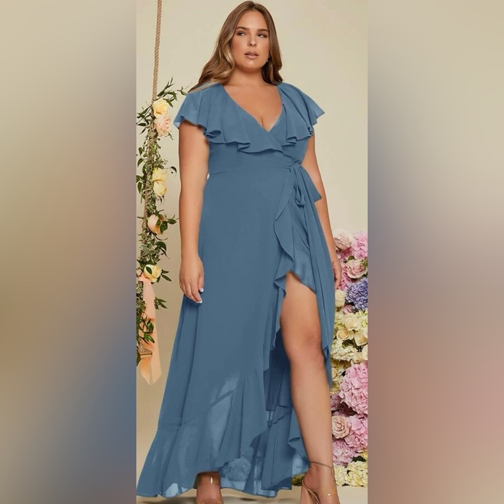 Blue Wrap Formal Bridesmaid Dress